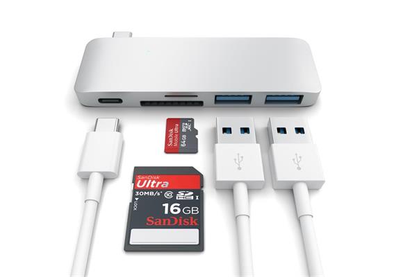 Satechi USB-C Combo Hub mit Ladefunktionalität- Silber MB 12"