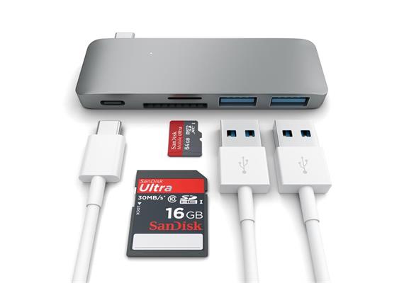 Satechi USB-C Combo Hub mit Ladefunktionalität- Space-Gray MB 12"