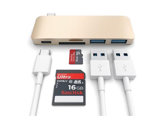 Satechi USB-C Combo Hub mit Ladefunktionalität -Gold MB 12"